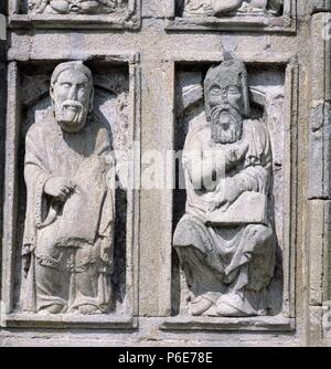 LA CORUÑA. SANTIAGO DE COMPOSTELA. CATEDRAL. PUERTA SANTA. Las MEJORES DE LA DECORACION, OBRA DEL MAESTRO MATEO. Stockfoto