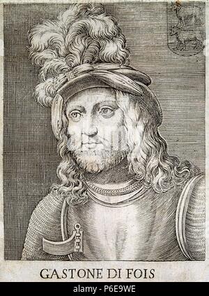 FOIX, GASTON DE. MILITAR FRANCES. 1489-1512. GRABADO. BIBLIOTECA NACIONAL. MADRID. Stockfoto