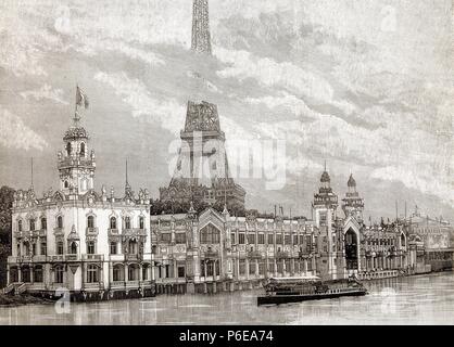 HISTORIA DE FRANCIA. EXPOSICION UNIVERSAL DE PARIS 1889. PALACIO DE LOS PRODUCTOS ALIMENTICIOS. ILUSTRACION GRABADO DE LA ESPAÑOLA Y AMERICANA. Stockfoto