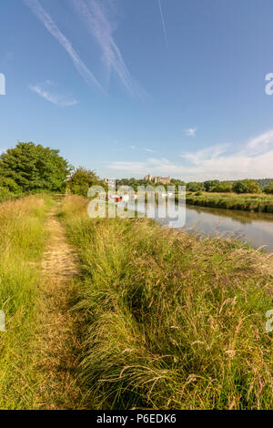 Ein Fußweg entlang des Flusses Arun in Arundel, West Sussex, UK. Stockfoto