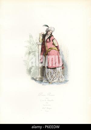 Persische Frau, 17. Jahrhundert, nach Georges de la Chapelle. Papierkörbe Stahlstich von Hippolyte Pauquet von 'MOden der Pauquet Brüder et Kostüme Etrangers Anciens et Modernes" (ausländische Moden und Kostüme Antike und Moderne), Paris, 1865. Hippolyte (b. 1797) und Polydor Pauquet (b. 1799) lief eine erfolgreiche Verlag in Paris im 19. Jahrhundert, spezialisiert auf illustrierte Bücher über Kostüm, Vögel, Schmetterlinge, Anatomie und Naturgeschichte. Stockfoto