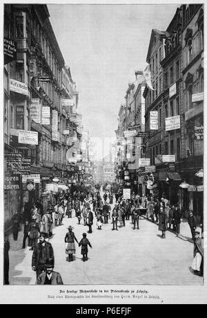 . Gartenlaube sterben. Bild aus Seite 441 im 'Die Gartenlaube'. Bild von Seite 441 der Zeitschrift Die Gartenlaube, 1897. English: Bildunterschrift: "Der heutige Meßverkehr in der Petersstraße zu Leipzig. Nach einer Kulturgeschichte der Kunsthandlung von Herm. Vogel in Leipzig." Englisch: Bildunterschrift: 'Der heutige Meßverkehr in der Petersstraße zu Leipzig. Nach einer Kulturgeschichte der Kunsthandlung von Herm. Vogel in Leipzig.". N/A 33 Gartenlaube (1897) b 441 Sterben Stockfoto