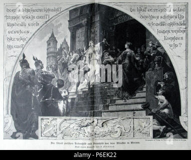 . Gartenlaube sterben. Bild aus Seite 004 in 'Die Gartenlaube'. Bild von Seite 004 der Zeitschrift Die Gartenlaube, 1891. English: Bildunterschrift: "Der Streit zwischen Kriemhild und Brunhild vor dem Münster in Worms. / 1963 / von F. Kirchbach." Englisch: Bildunterschrift: 'Der Streit zwischen Kriemhild und Brunhild vor dem Münster in Worms. / 1963 / von F. Kirchbach.". N/A17 Gartenlaube (1891) b004 Sterben Stockfoto