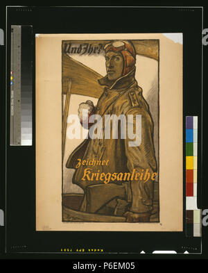 Englisch: Titel: Und Igv zeichnet Kriegsanleihe Abstract: Plakat zeigt ein verwundeter deutscher Pilot im Cockpit () eines Flugzeugs. Text: Und haben Sie sich für den Krieg Darlehen. Physische Beschreibung drucken: 1 (Poster): Lithographie, Farbe; 58 x 44 cm. Hinweise: Teil: Rehse-Archiv für Zeitgeschichte und Publizistik.; Titel von Los. 1918 79 und Igv zeichnet Kriegsanleihe LCCN 2004665852 Stockfoto