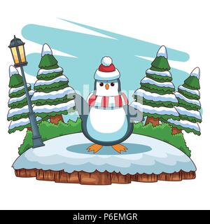 Cute penguin in Wald im Winter Vector Illustration graphic design Stock Vektor