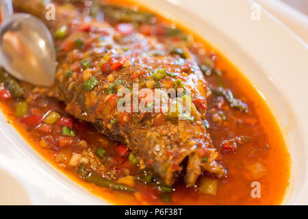 Authentische Sichuan Stil würzige Chinesisch Essen auf den Tisch, Nahaufnahme. Stockfoto