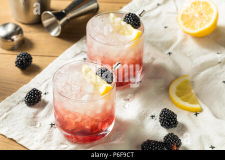 Alkoholische Black Gin Dornbusch Cocktail mit Zitrone Stockfoto