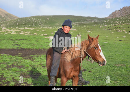 Kirgisische horserider, Jyrgalan Tal, Kirgisistan Stockfoto