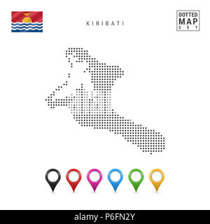 Gepunktete Karte von Kiribati. Einfache Silhouette von Kiribati. Die Nationalflagge von Kiribati. Eingestellt von bunten Karte Markierungen. Abbildung isoliert auf weißem Stockfoto