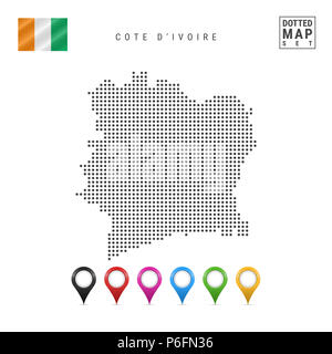 Gepunktete Karte von Cote D'Ivoire. Einfache Silhouette von Côte d'Ivoire. Die Nationalflagge von Cote D'Ivoire. Eingestellt von bunten Karte Markierungen. Abbildung: Iso Stockfoto