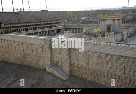 Modell der Stadt Jerusalem und der so genannten zweiten Tempels 70 n. Chr. von den Römern zerstört. Israel. Skalieren Sie, 01:50. Stockfoto