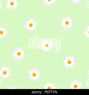 Nahtlose florales Muster, weiße Blumen Gänseblümchen auf grünem Hintergrund, Vektor EPS 10. Stockfoto