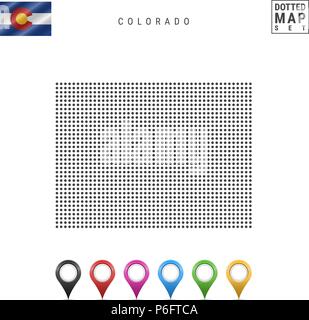 Dots Muster vektorkarte von Colorado. Stilisierte Silhouette von Colorado. Flagge von Colorado. Eingestellt von bunten Karte Markierungen Stock Vektor