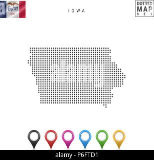 Dots Muster vektorkarte von Iowa. Stilisierte Silhouette von Iowa. Flagge von Iowa. Eingestellt von bunten Karte Markierungen Stock Vektor