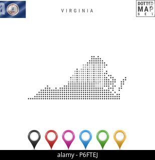 Dots Muster vektorkarte von Virginia. Stilisierte Silhouette von Virginia. Flagge von Virginia. Eingestellt von bunten Karte Markierungen Stock Vektor