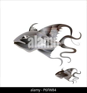 Fabelhafte Illustration eines fantastischen Meeresfische zarte lila Schattierungen Stock Vektor