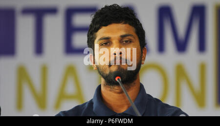 Sri Lankan Cricket captain Dinesh Chandimal spricht während einer Pressekonferenz. (Foto von Pradeep Dambarage/Pacific Press) Stockfoto