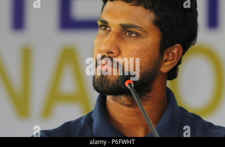 Sri Lankan Cricket captain Dinesh Chandimal spricht während einer Pressekonferenz. (Foto von Pradeep Dambarage/Pacific Press) Stockfoto