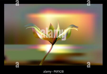 Kostbare Goldene Blume in der Stunde der Dämmerung. Lily Lilium zart und zerbrechlich goldene Uhr. Stock Vektor