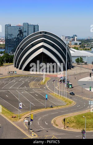 Schottischen Ausstellungs- und Konferenzzentrum, das auch als das Gürteltier wegen seiner Form bekannt, einen Konzertsaal, Anderston, Glasgow, Schottland Stockfoto