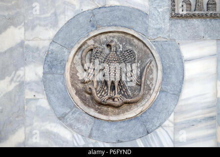 Der Pfau, Relief, Wand der Basilika St. Mark's, Piazza San Marco, Venedig, Italien Stockfoto