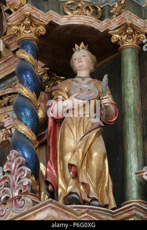 Saint Lucia, Statue auf dem Altar der Heiligen Cyrill und Methodius in der Kirche der Geburt der Jungfrau Maria in Svetice, Kroatien Stockfoto