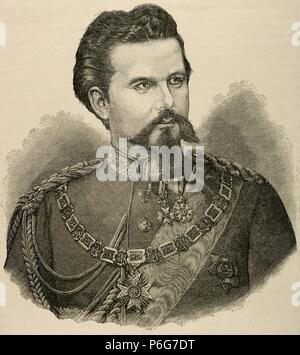 Ludwig II von Bayern (1845-1886). König von Bayern von 1864 bis zu seinem Tod. Kupferstich von Rico. Historia Zusammenfließung, 1885. Stockfoto