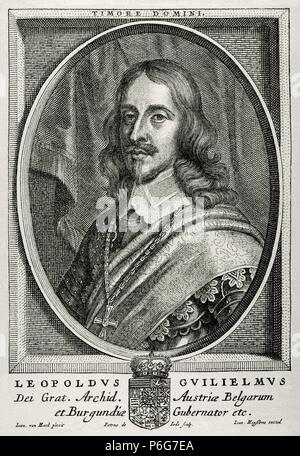 Erzherzog Leopold Wilhelm von Österreich (1614-1662). Österreichischen militärischen Befehlshaber, Statthalter der spanischen Niederlande von 1647 bis 1656, und Mäzen der Künste Engrving von Pedro del Diode. Von der Malerei von Juan Van Hoeck (1598-1651). Historia Universal, 1885. Stockfoto