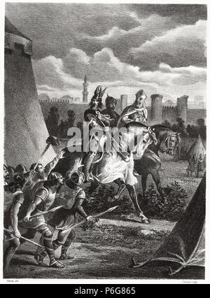 Historia de España. El Rey Jaime I el Conquistador en la Toma de Valencia en 1233. Grabado de 1872. Stockfoto