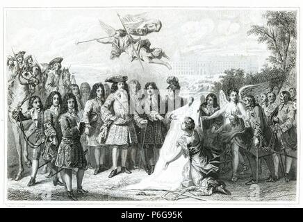 Francia. Fundación del Hospital de los inválidos por el rey Luis XIV En 1675. Grabado de 1853. Stockfoto