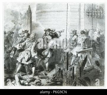 Francia. Asalto al Toma de la Ciudad Valenciennes por el rey Luis XIV el 16 de marzo de 1677 en el transcurso de la guerra franco-holandesa. Grabado de 1853. Stockfoto