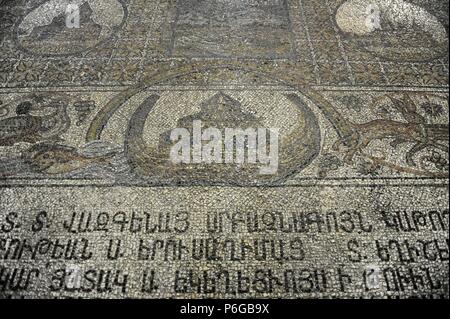 Israel. Jerusalem. Basilika des heiligen Grabes. Kapelle von St. Helena. aus dem 12. Jahrhundert. Armenien Kirche. Stock Mosaik. Detail von der Arche Noah. Stockfoto