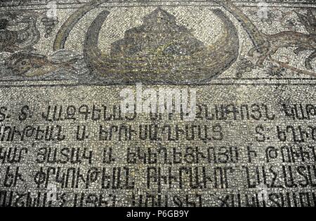 Israel. Jerusalem. Basilika des heiligen Grabes. Kapelle von St. Helena. aus dem 12. Jahrhundert. Armenien Kirche. Stock Mosaik. Detail von der Arche Noah. Stockfoto