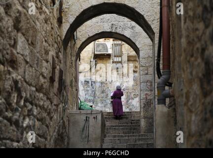 Israel. Jerusalem. Altstadt. Straße im muslimischen Viertel, in der Nähe der Via Dolorosa. Stockfoto