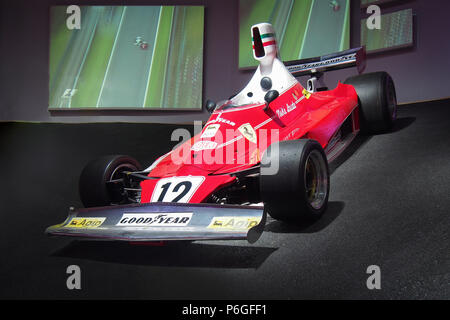 MARANELLO, ITALIEN - Juli 21, 2017: 1975 Ferrari 312 T (Fahrer: Niki Lauda) im Ferrari Museum. Stockfoto