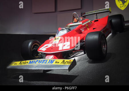 MARANELLO, ITALIEN - Juli 21, 2017: 1979 Ferrari 312 T4 (Fahrer: Gilles Villeneuve) im Ferrari Museum. Stockfoto