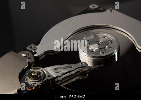 Im Inneren der Festplatte oder PC-Disc Drive, in der Nähe oder Makro Fotografie von Festplatte Zylinder Stockfoto