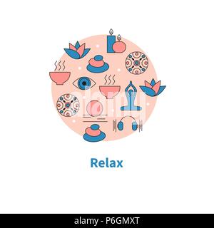 Entspannung, gesunder Lebensstil, yoga Symbole Vector Illustration Stock Vektor