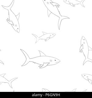 Haie Umrisse skizzieren. Nahtlose Muster Stock Vektor