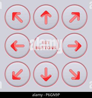 Pfeile Key Pad. Rote Symbole auf dem grauen Tasten Stock Vektor