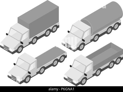 Nutzfahrzeuge. Sammlung von grauen isometrische Fahrzeuge Stock Vektor