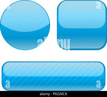 Blaue Tasten. Sammlung der glänzenden 3D-Symbole Stock Vektor