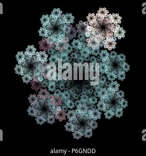 Helle fractal Abstraktion. Spiralförmige locken und Blume. Schwarzer Hintergrund Stockfoto