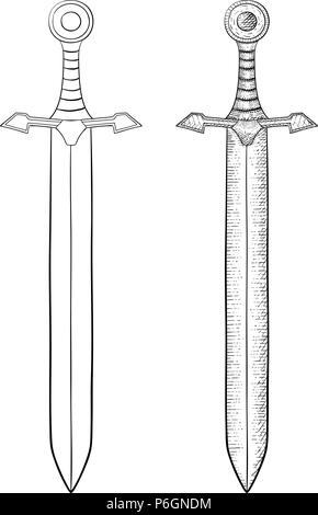 Schwert. Hand Skizze gezeichnet Stock Vektor