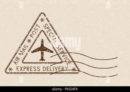 Air Mail Dreieck Poststempel Express Lieferung. Braun Poststempel auf beigen Hintergrund Stock Vektor