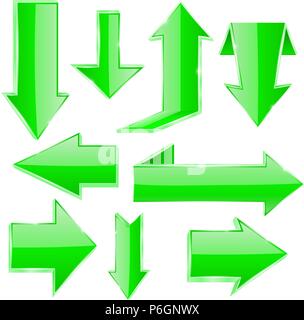 Grüne Pfeile gesetzt. Pfeile nach oben und nach unten gefaltet Stock Vektor