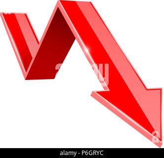 Rot 3d Pfeil nach unten. Finanzielle graph Stock Vektor