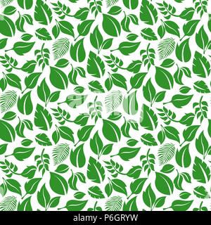 Grüne Blätter Muster. Nahtlose Hintergrund Stock Vektor