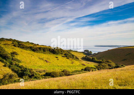 Ansicht des kornischen coutryside Tal über carne Strand uk Stockfoto