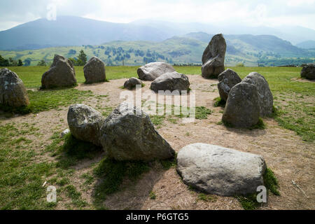 Rechteck, Quadrat der stehenden Steine genannt das Heiligtum im Castlerigg Steinkreis cumbria England Großbritannien Stockfoto